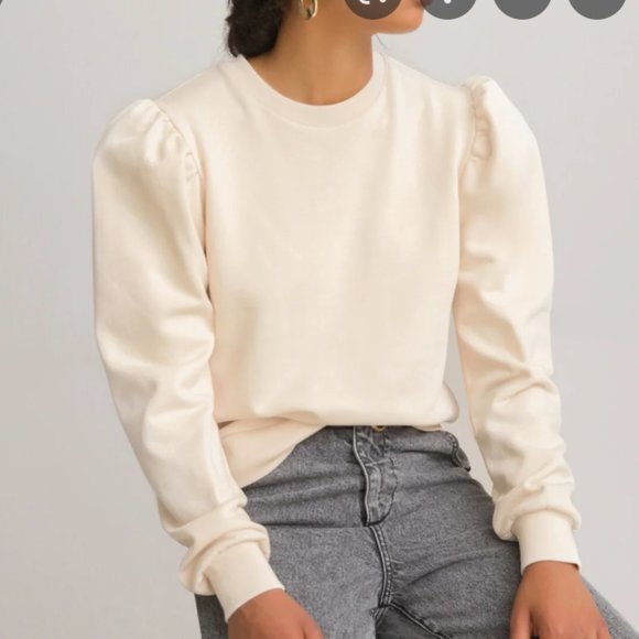 THE GREAT. Tops - The GREAT Puff Sleeve Cream Sweatshirt Pullover Top 1